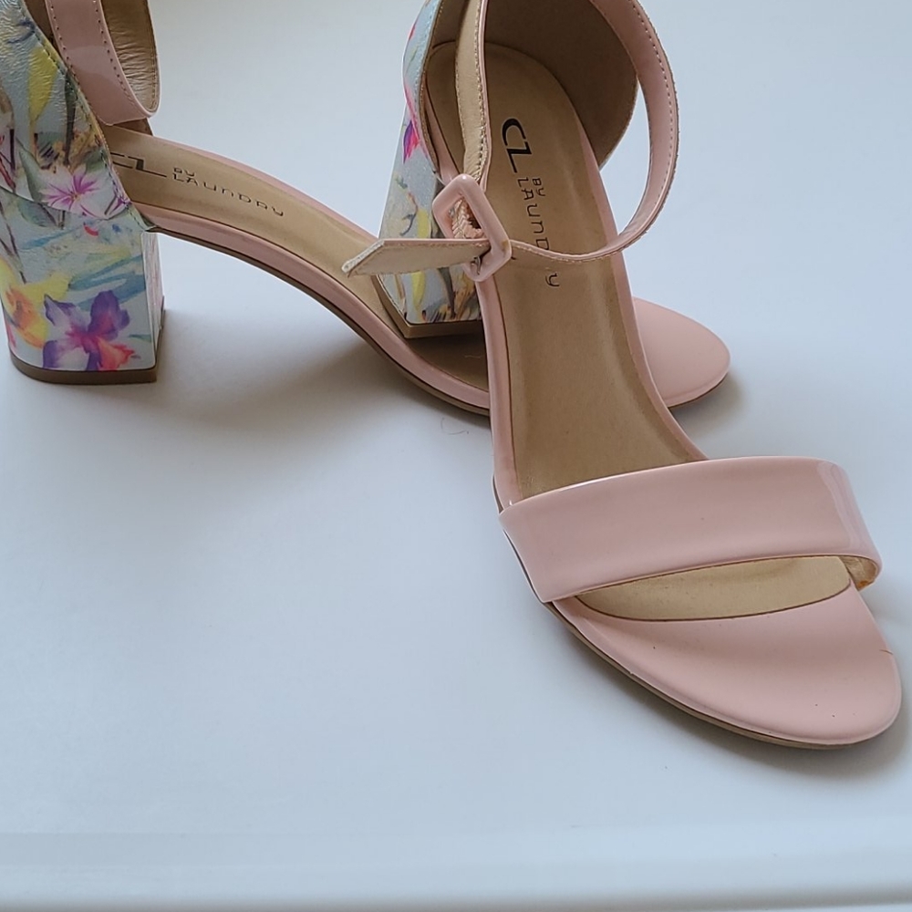Pink and floral ankle strapped heels